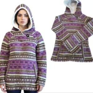 Koppen  Sweater Sherpa Hooded Fleece Lined Sz.XL Fair Isle Knit